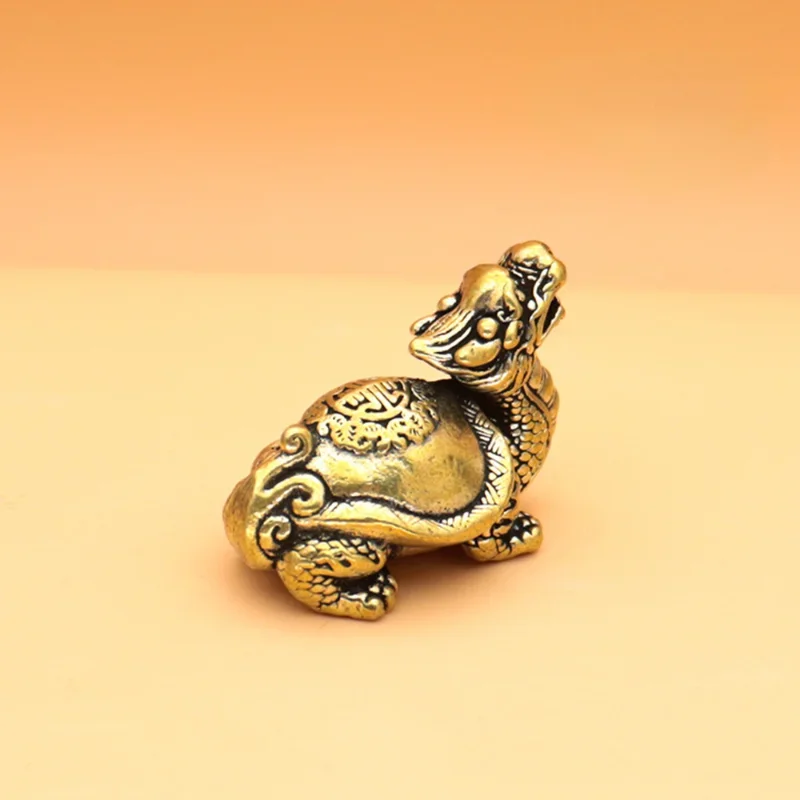 Mini Vintage Brass Dragon Statue Figurines Solid Fengshui Qilin Dragon Tortoise Wealth Prosperity Home Decoration Ornament