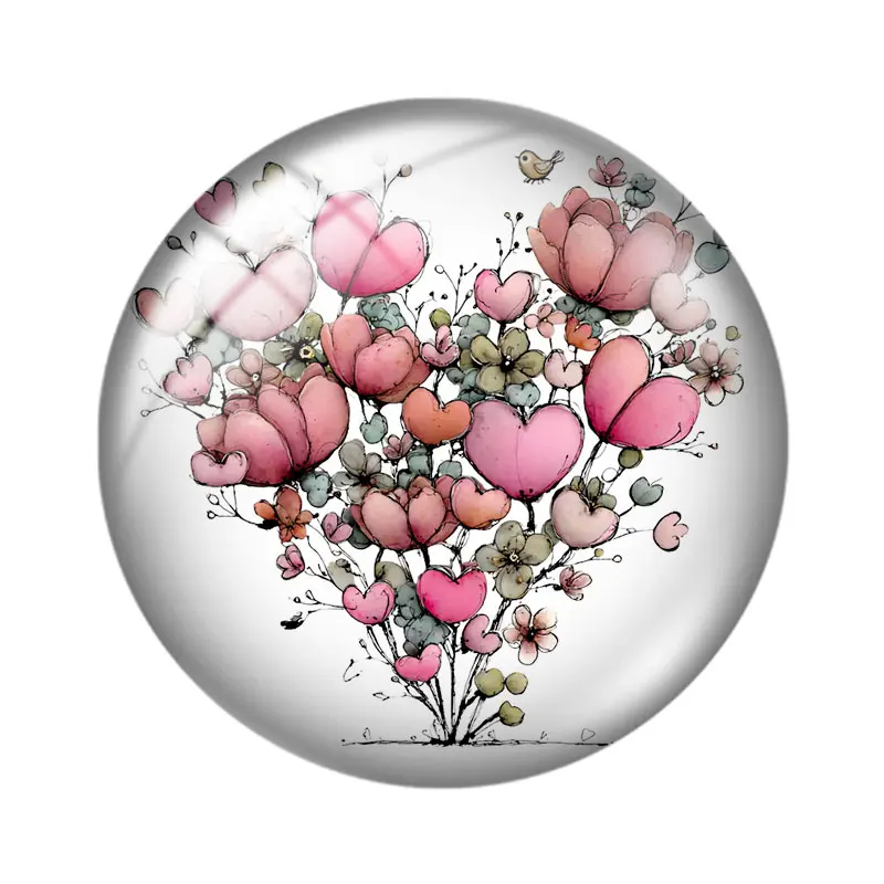 Whimsical Floral Hearts  12/18/20/25mm glass cabochon  bracelet pendant rings for jewelry demo earrings back Making findings