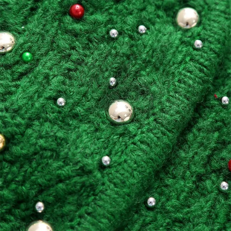 KEYANKETIAN nuovo lancio donna colorata perla artificiale decorata gilet lavorato a maglia gilet festivo maglione aria Crop Top verde