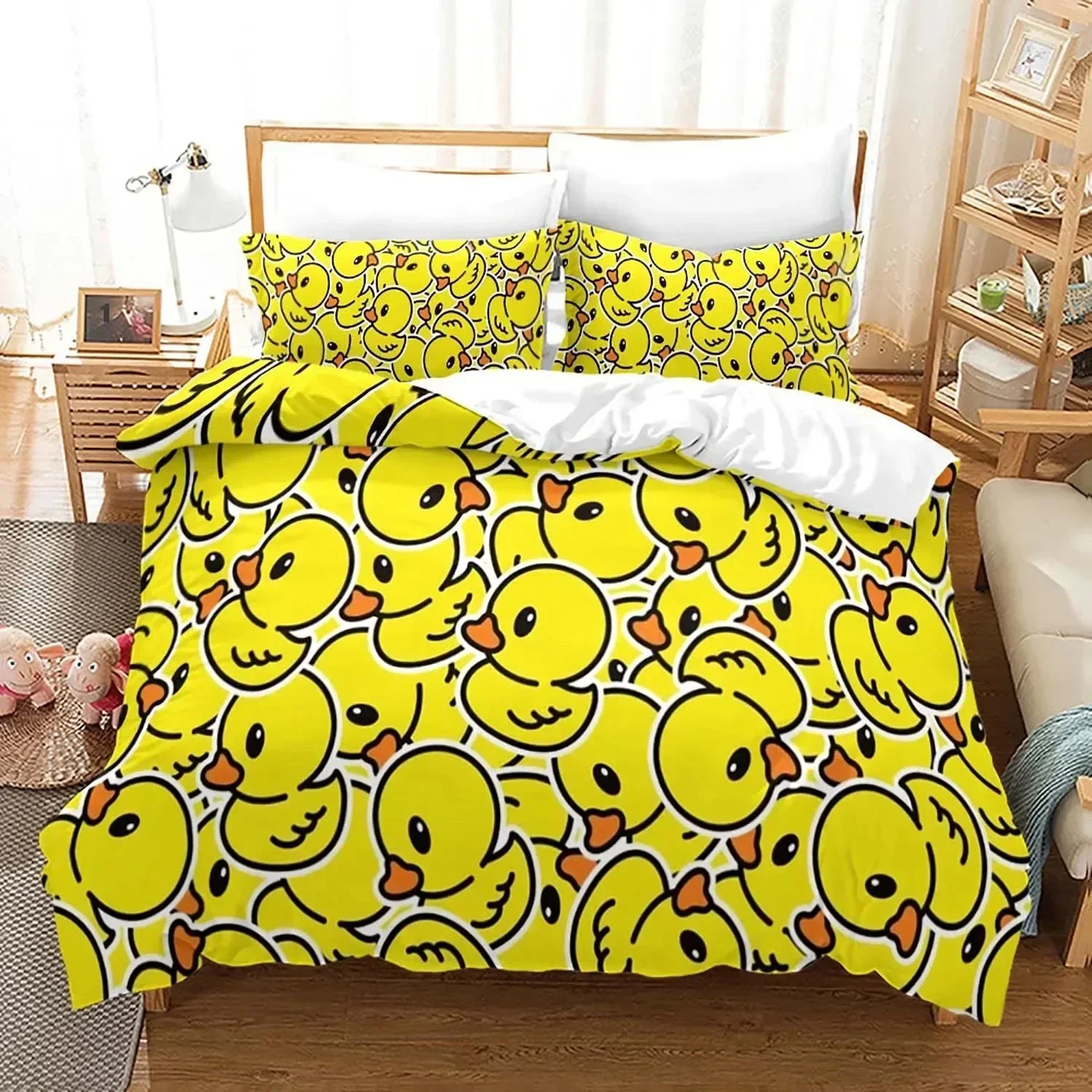 

3D Print Yellow Duck Bedding Set Boys Girls Twin Queen King Size Duvet Cover Pillowcase Bed boys Adult Home Textileextile