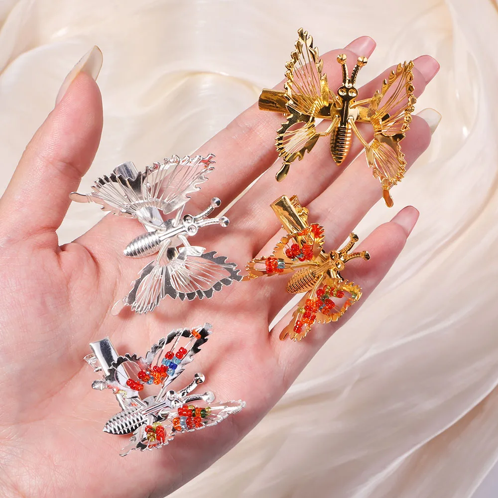 2Pcs/set Metal Will Move Simulation Butterfly Hair Clips For Women Girls Hairpin Duckbill Clip Headwear Fashion Hair Accessories