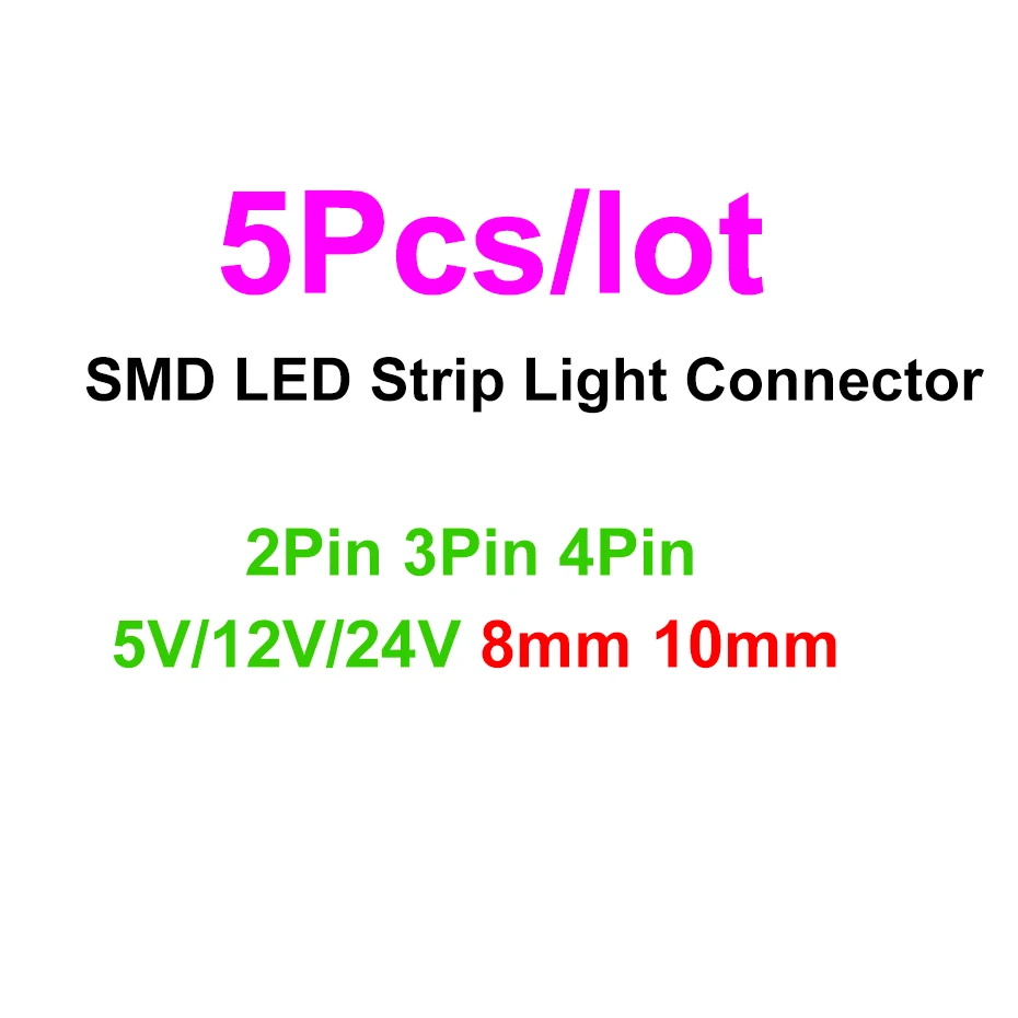 5Pcs LED Strip Light Connector RGB 2/3/4pin Wire Connector 8mm 10mm For SMD 5050 WS2811 Single Color and Multicolor Tape