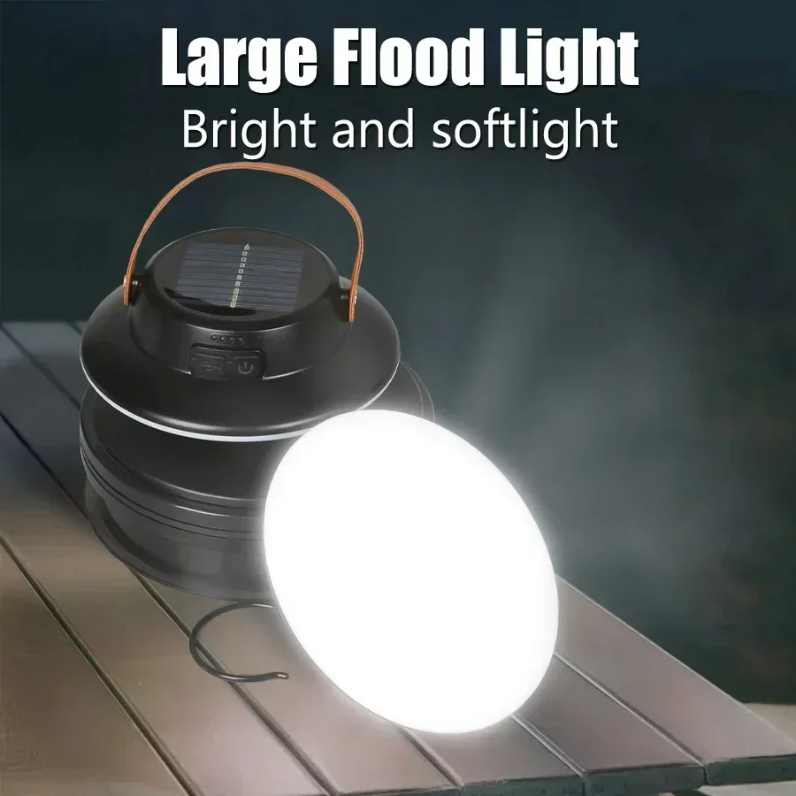Oplaadbare LED-campinglamp op zonne-energie / USB 3-modi Wit licht Draagbare lantaarns Buitentent Hanglamp Noodwerklamp