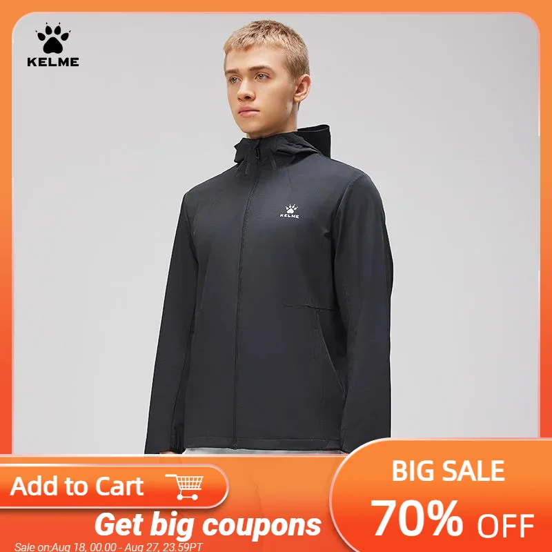

Kelme Sports Windbreaker Men's Outdoor Hiking Suit Hooded Running Windproof Jacket Daily