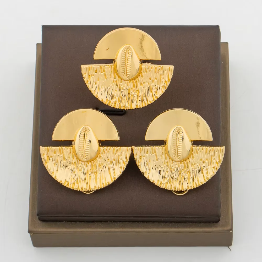 Afrikanisches vergoldetes Ohrringe- und Ring-Schmuckset für Frauen, neues Design-Ohrringe und Fingerring-Set als Geschenk für brasilianischen Schmuck – Detail 5