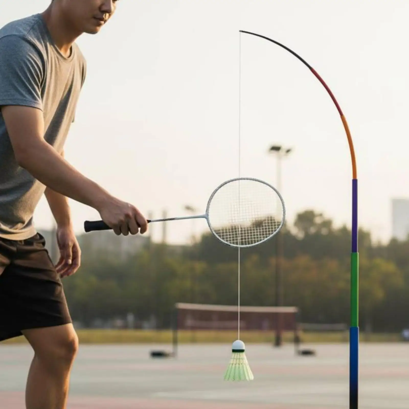 Height Adjustable Badminton Trainer Return Equipment Single Player Practice Tool for Home Sports Training