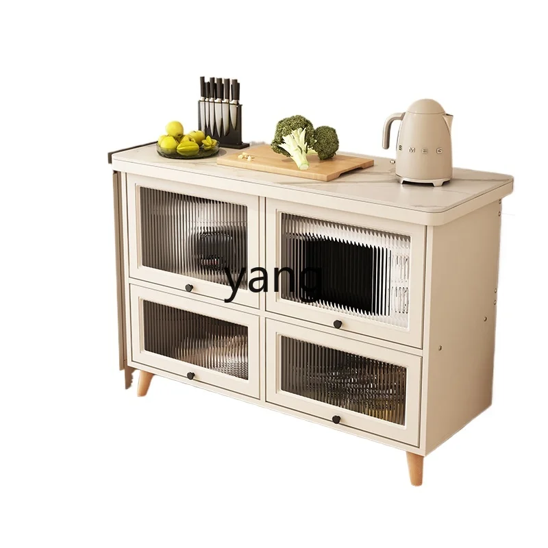 

LHH Cream Wind Kitchen Locker Multifunctional Vegetable Cutting Table Meal Side Storage Household