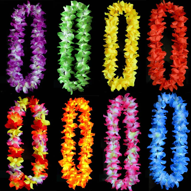 

10pcs Hawaiian Leis Hawaii Luau Tropical Flower Women Floral Wreath Garland Necklace for Beach Vacation Wedding Birthday Party