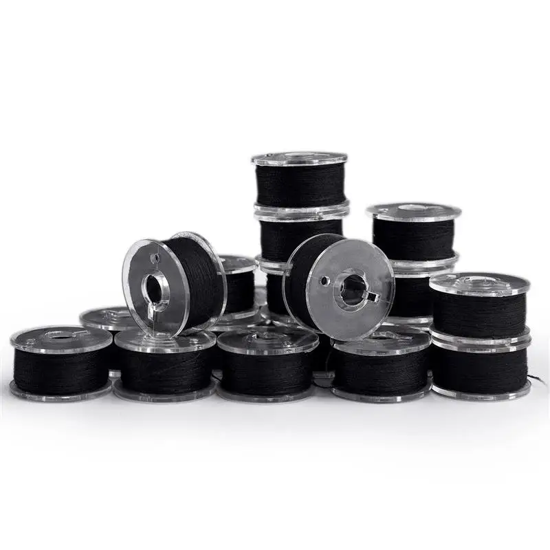 20Pcs Black White Sewing Machine Bobbins Spool Plastic Sewing Bobbins with Thread for Home Embroidery Machines Sewing Tools