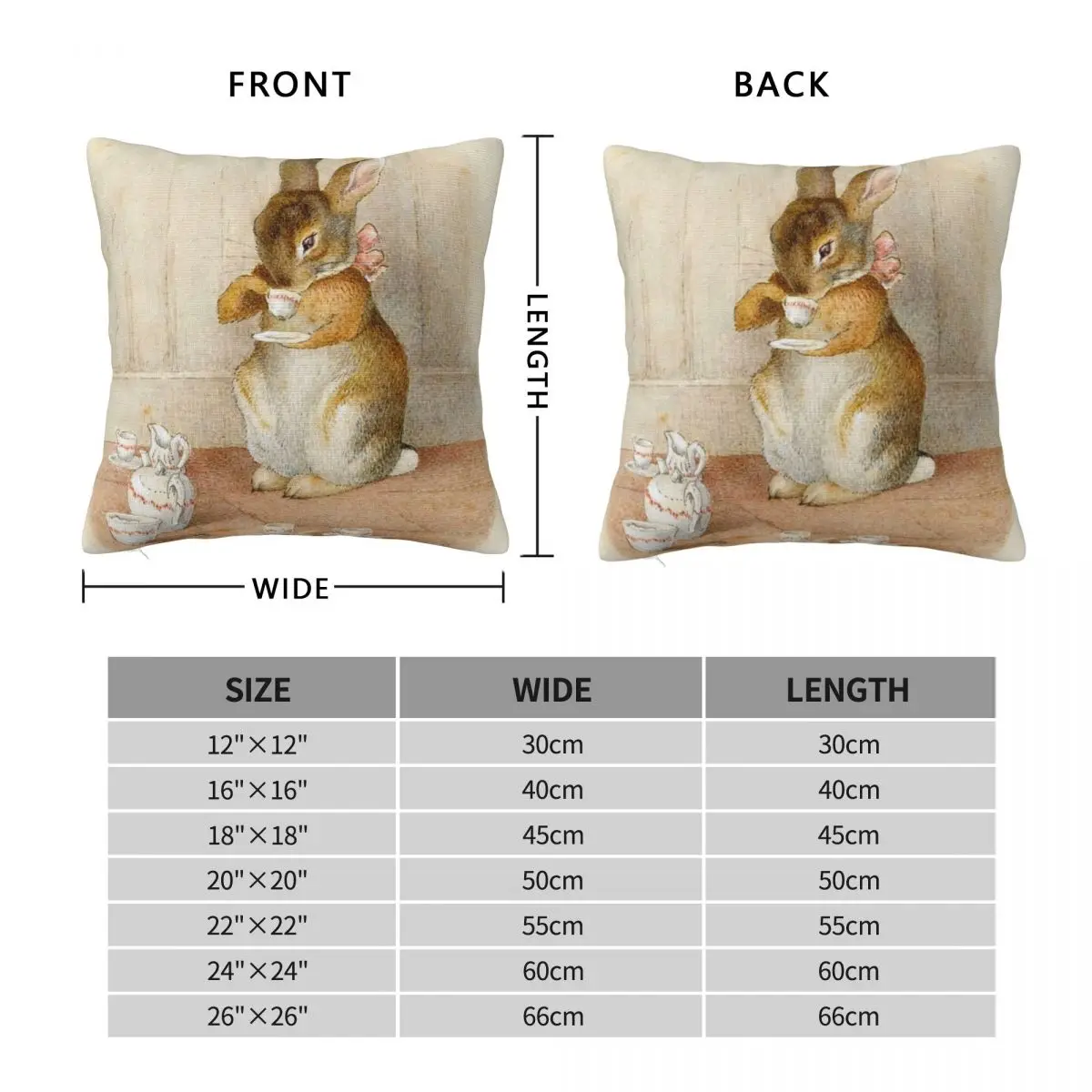 Rabbit Proper Tea Party Square Pillowcase Polyester Linen Velvet Printed Zip Decorative Throw Pillow Case Sofa Cushion Cover 18