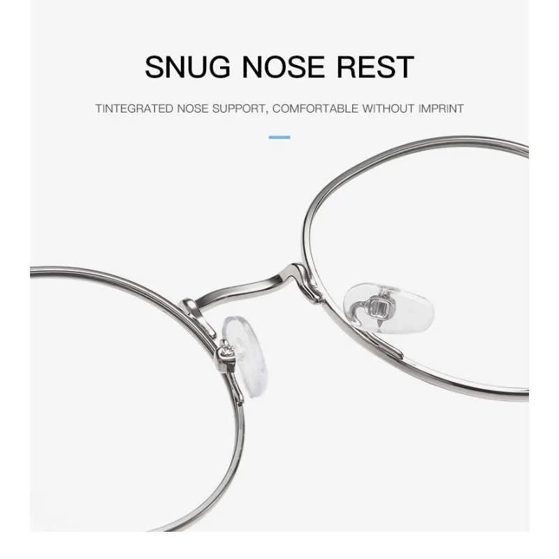 New Round Photochromic Glasses Metal Eyeglass Frame for Men and Women Universal Anti Blue Light Flat Clear Glasses