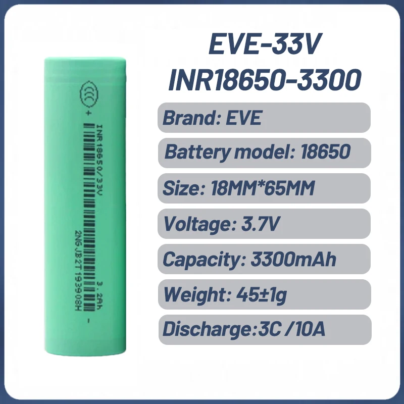 1-100pcs Original EVE 33V 18650 3300mAh 10A Battery Fast Charge INR18650 3200 Rechargeable Lithium Battery Grade A Li-ion Cell