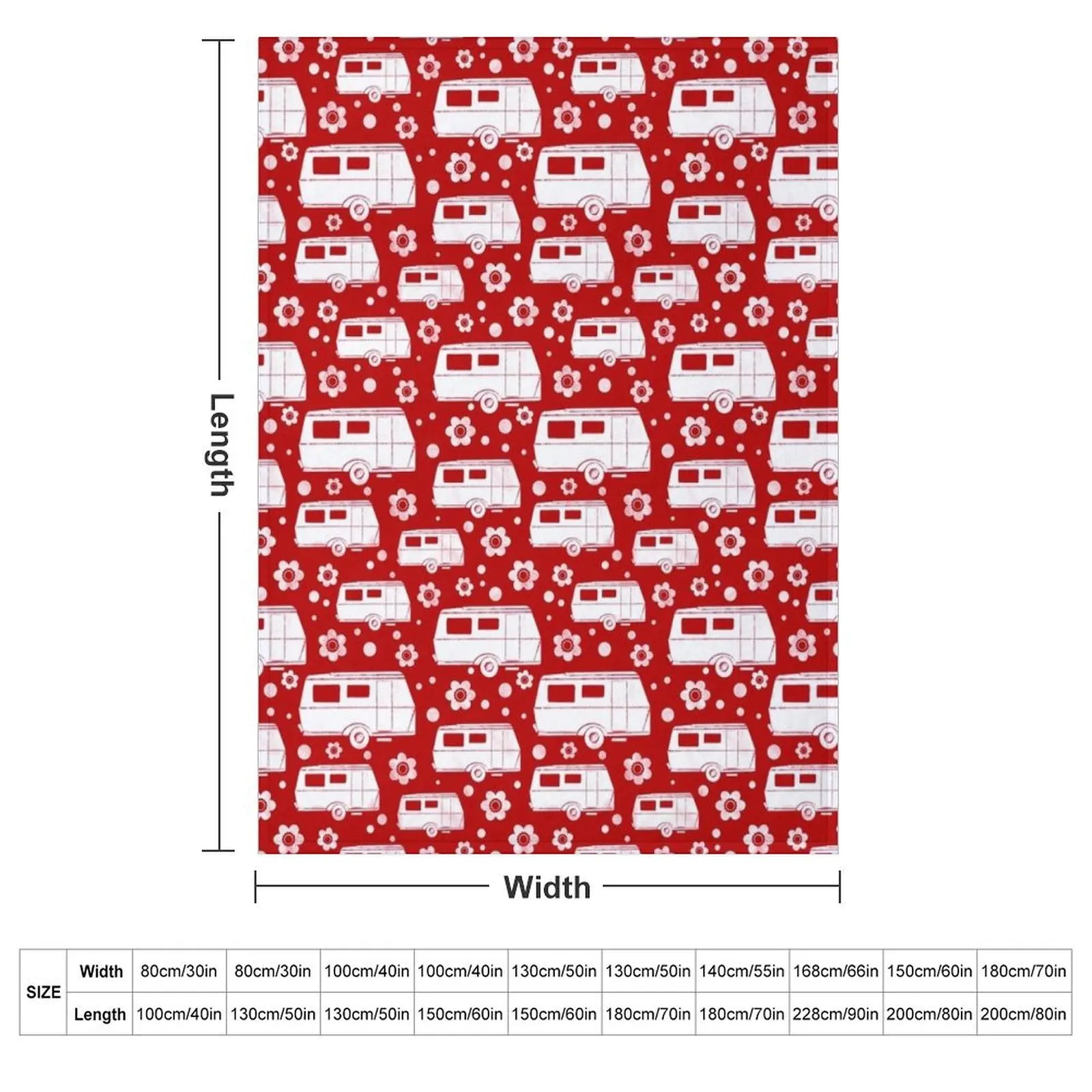 Vintage Caravan block print in red and white Throw Blanket couch cozy soft plush fuzzy picnic outdoor blanket