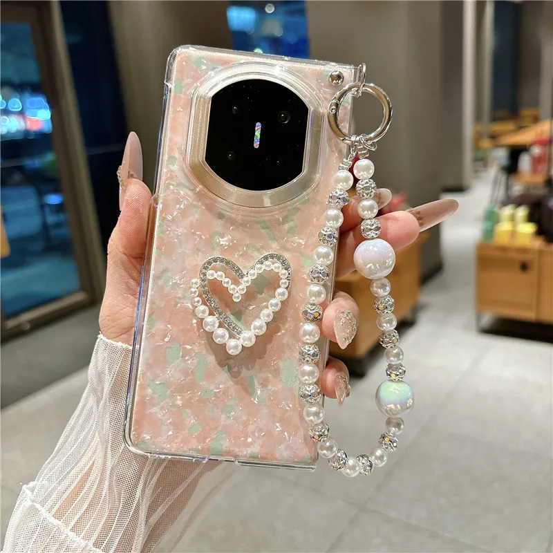 Diy Heart Pearl Bracelet PC Case For Huawei Mate X7 Case Mate X6 Cover Mate X5 Mate X3 Capa Mate X7 X6 X5 X3 Case