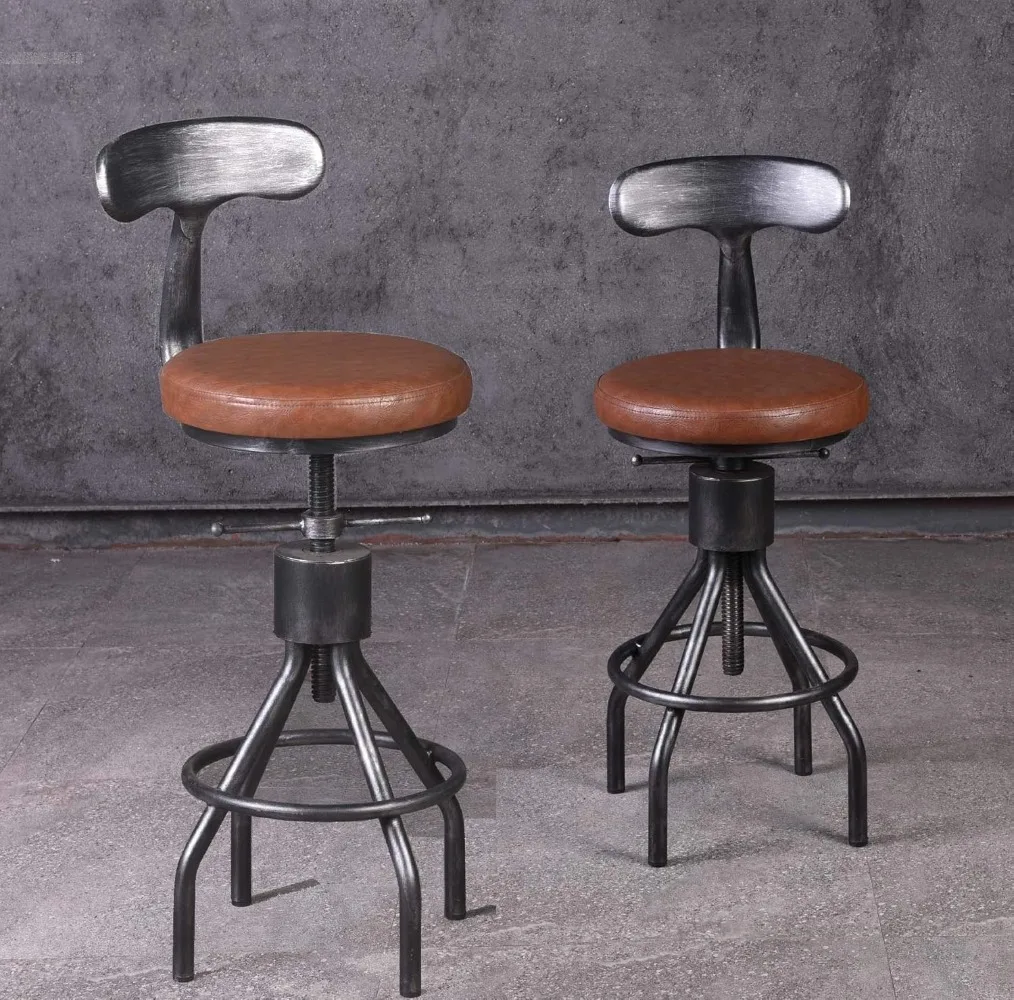 Diwhy Industrial Vintage Bar Stool,Kitchen Counter Height Adjustable Pipe Stool,Swivel W/ Backrest,Silver,Fully Welded Set of 2