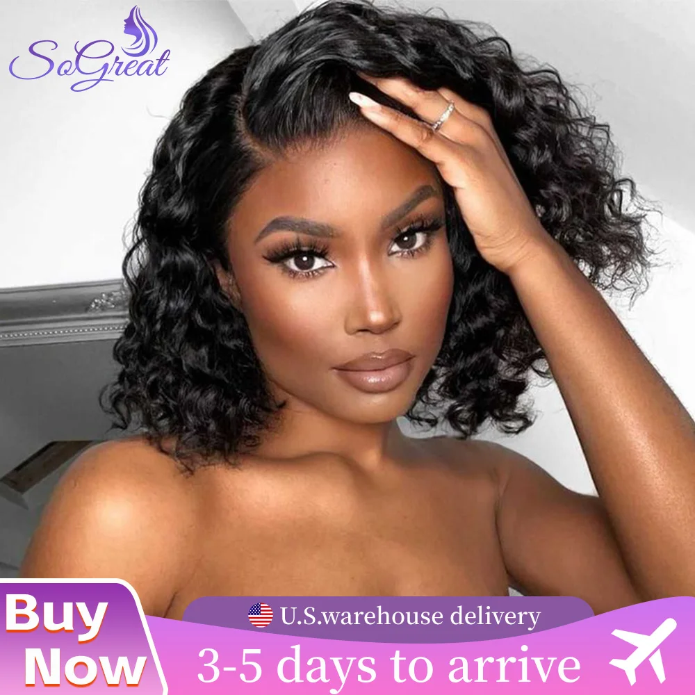 

SoGreat 4x4 5x5 Hd Парик с кружевной застежкой Короткий парик Вьющиеся парики Глубокая волна Парик фронта шнурка 13x6 Боб Парик Волна воды Человеческие волосы Бразильские