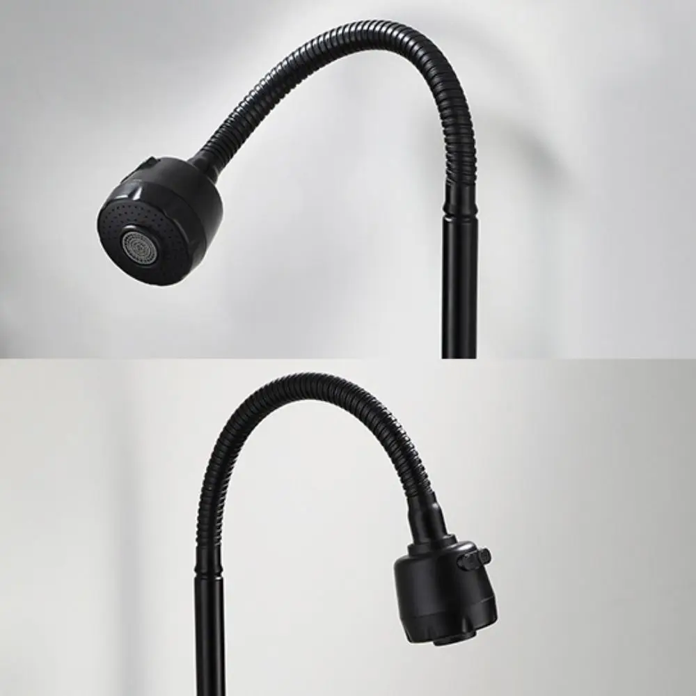 Household Wall Mounted Flexible Hose Kitchen Faucet Stainless Steel Rotatable Sink Faucet Black 2 Modes Water Tap Nozzle Balcony