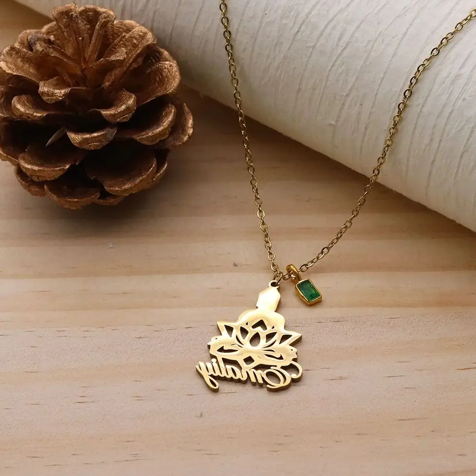 

Chandler Custom Name Buddhism Yoga Lotus Flower Pendant Necklace For Women Stainless Steel Amulet Protector Jewelry