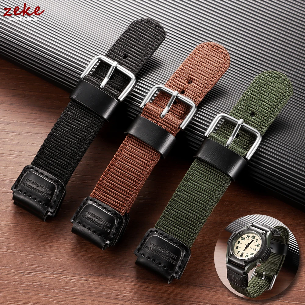 

19mm Nylon Watch Strap for Casio FT-500WC Black Green Bracelet Ribbed Strap for Military Ballistic Fabric Replacement Watchband