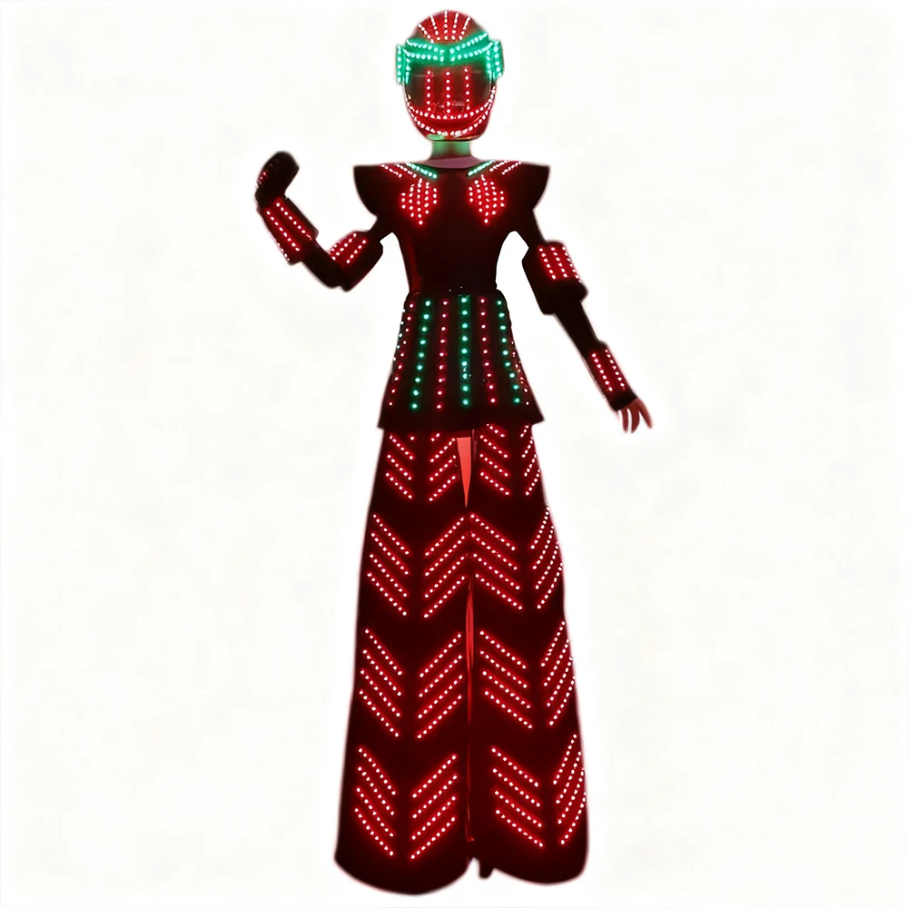 Evento per feste Spettacolo teatrale Abito robot a LED da uomo Costume illuminato Sala da ballo Danza Trampoli Abbigliamento DJ RGB Luce a colori Abito da uomo