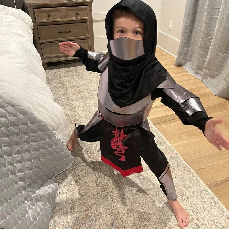 Disfraz de dragón Ninja para Halloween, disfraz de Ninja plateado para niños, ropa de Purim para Carnaval de Navidad, novedad de 2023