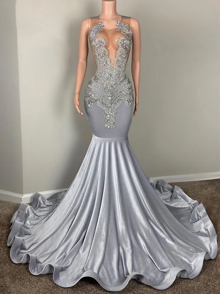 Luxury Silver Mermaid Prom Dresses 2024 Blackgirl birthday dresses luxury vestidos para mujer