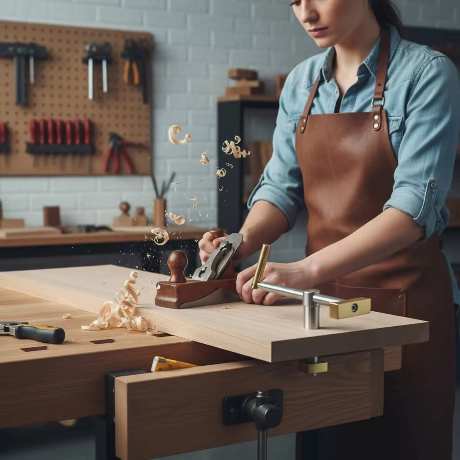 Desktop Woodworking Vise Clamp Compact Bench-Mounted Vise with Brass Blocks Woodworking Clamp with Metal Rod Screw-Action