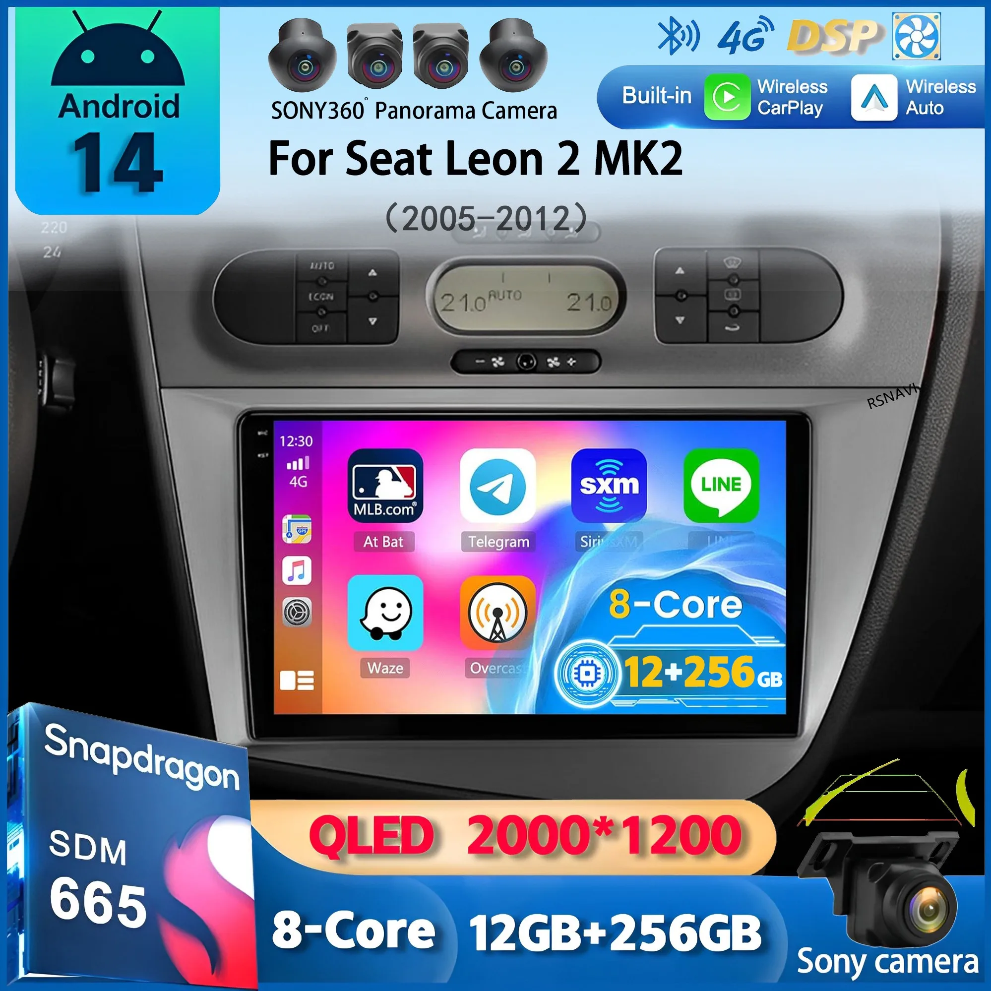 

Android 14 Carplay Car Radio For Seat Leon 2 MK2 2005 2006 2007 - 2012 Navigation GPS Multimedia Player WiFi+4G stereo BT 2 DIN