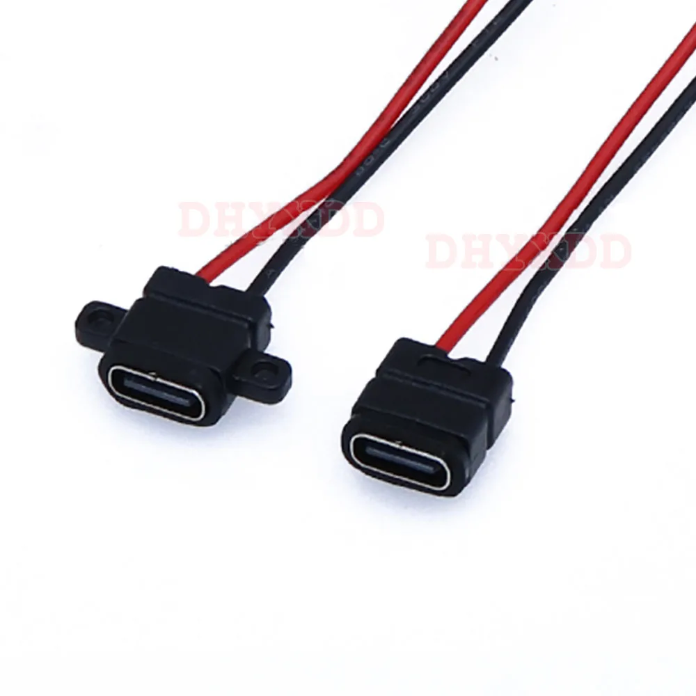 TYPE C 2Pin Waterproof Female USB C Socket Port With Screw Hole Cable for Early Education Machine Fast Charge Charging Connector