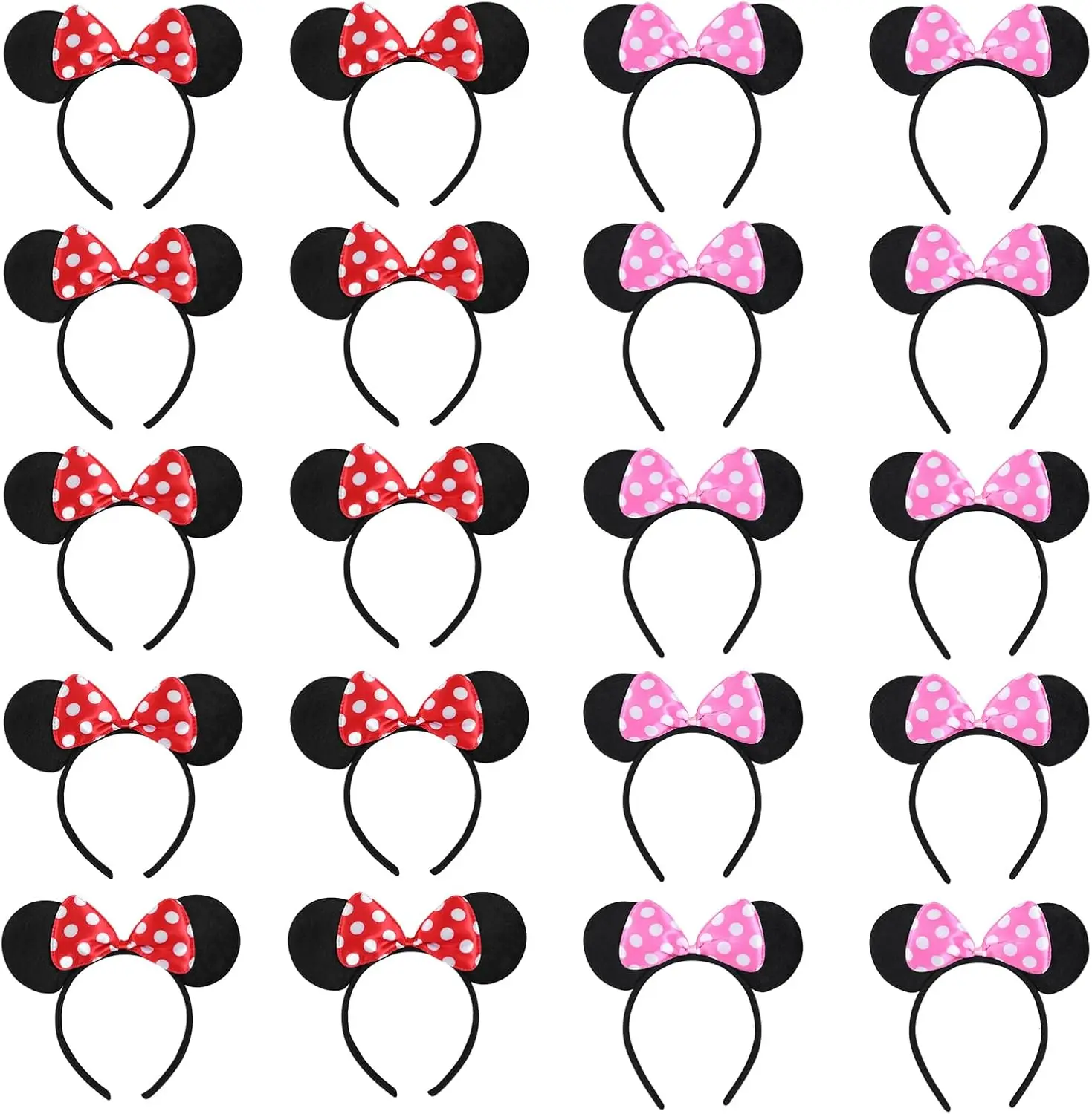 

20 Pcs Mouse Ears Headbands for Birthday Party Theme Park Costume Play for Boys and Girls (3 Colors)