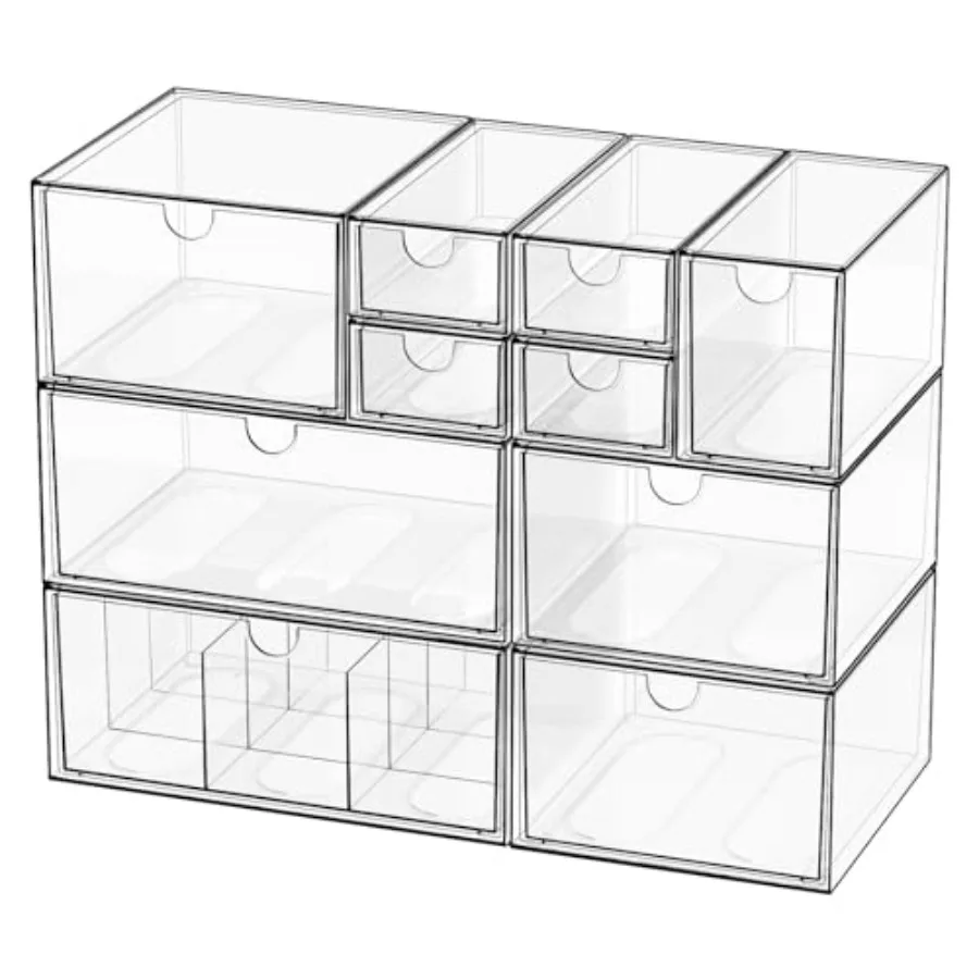 

Desk Organizer Set, Clear Stackable Dustproof Storage Boxes for Desktop, Office, DIY Craft and Vertical Space Saving, Perfect f