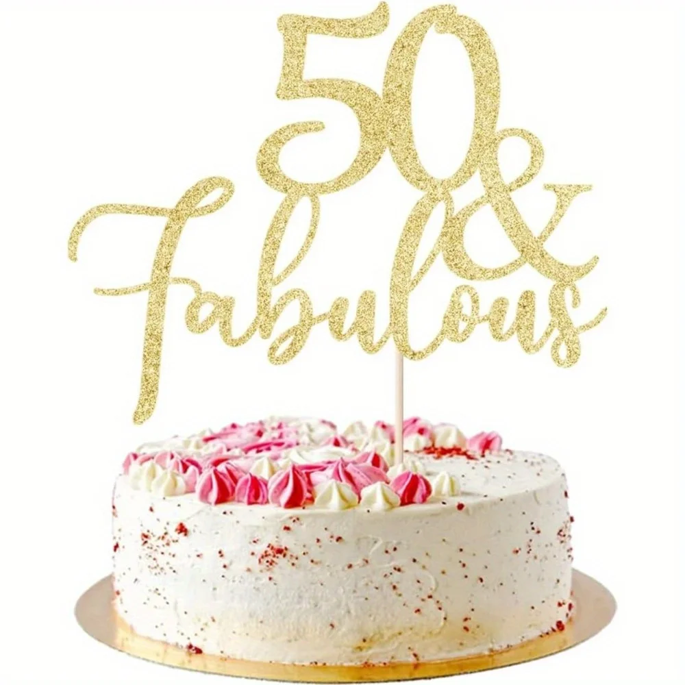 1 Stück 50. Geburtstagstorten-Topper – Goldglitzer „Fabulous at 50“ Dekoration für Jubiläen & Feiern – Detail 2