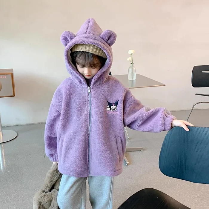 New Sanrio winter anime kawaii children's velvet coat creative personality cute cartoon thickened children's hooded clothes gift