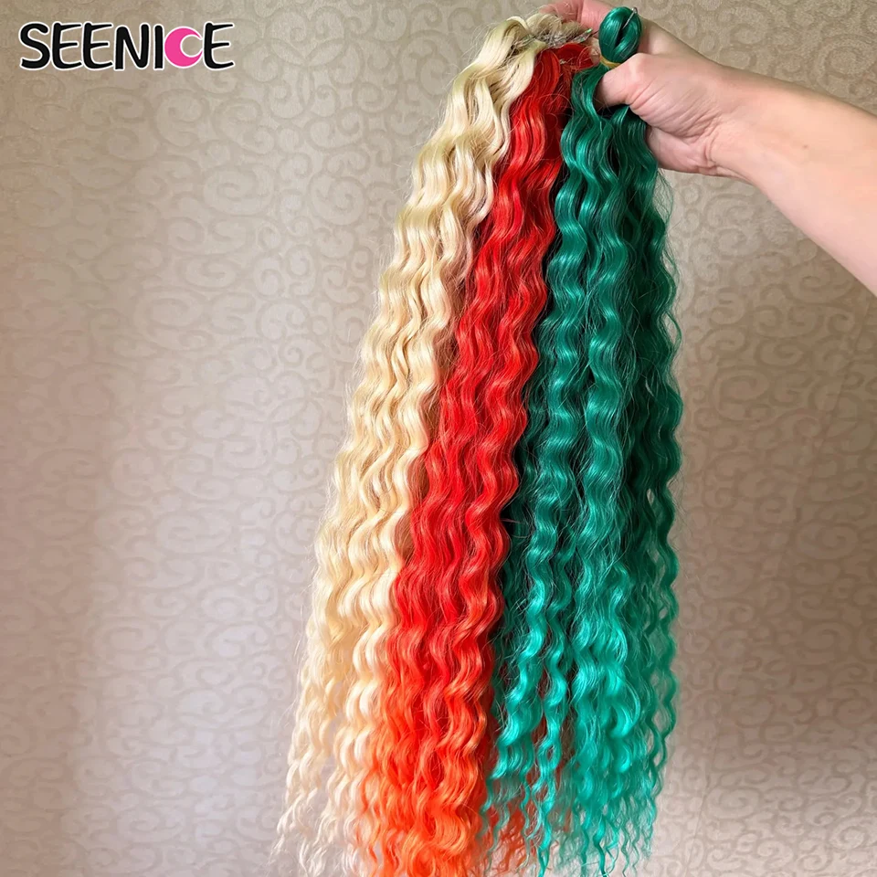 

Оранжево-зеленые синтетические волосы для плетения косичек, афро-кудри, 22 дюйма, для создания прически Water Wave, для женщин