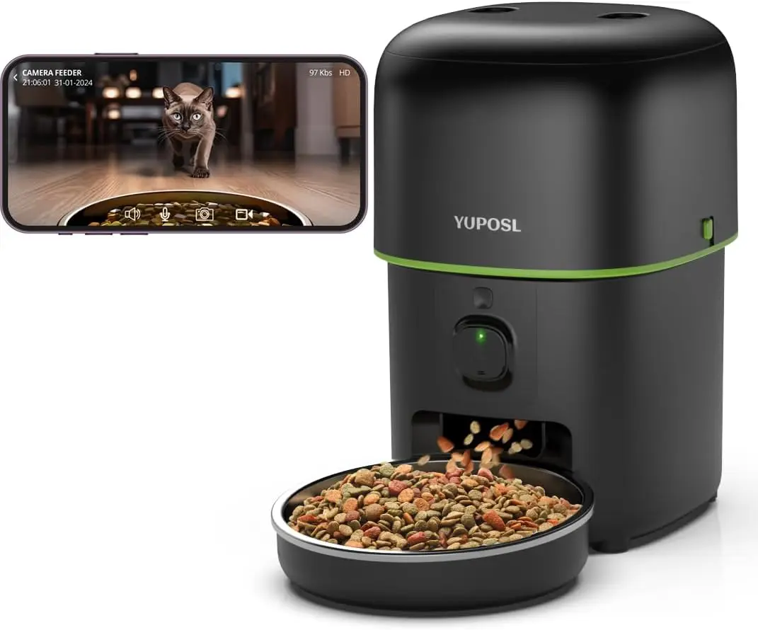 Automatic Cat Feeder with Camera, 5G WiFi, 1080P HD Night Vision, Timed Meals for Pets