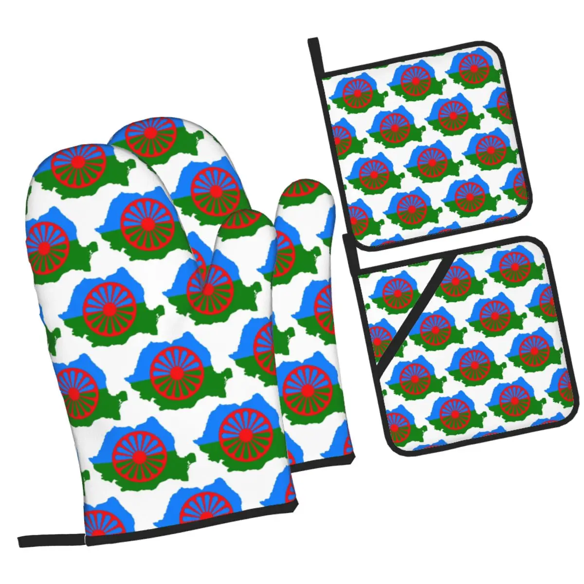 Personalized Gypsy Flag Oven Mitts and Pot Holder Sets of 4 for Baking Kitchen Cooking BBQ Resistant Non-Slip Gloves