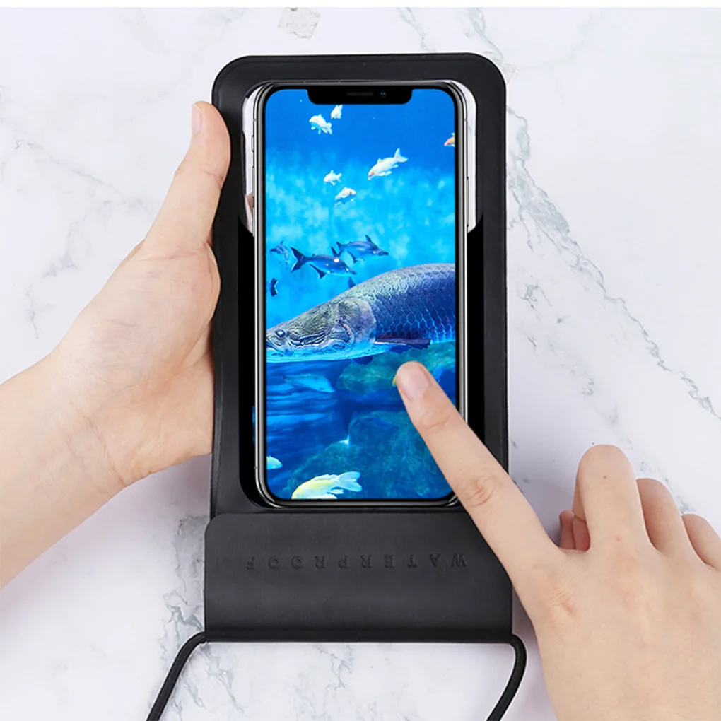 Phone Pouch Waterproof Swimming Underwater Touch Screen Cellphone Dry Bag Photography Smartphone with Lanyard Black