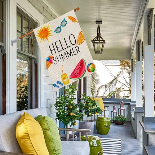 Hello Summer House Flag 28X40 Inch Double Sided Burlap, Beach Sign Yard Outdoor 7445036443408 AAV hhz