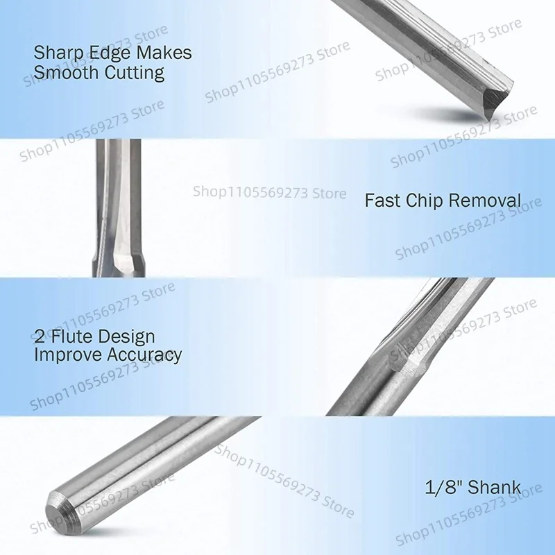 10Pcs 2 Flute CNC Router Bits 3.175mm Straight Slot Tungsten Steel Milling Cutter For Wood Plastic