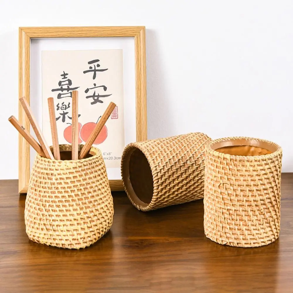 Simple Vine Pen Holder Stationery Storage Minimalism Rattan Pen Holder Plastic Home Office Tableware Holder Desk Accessories