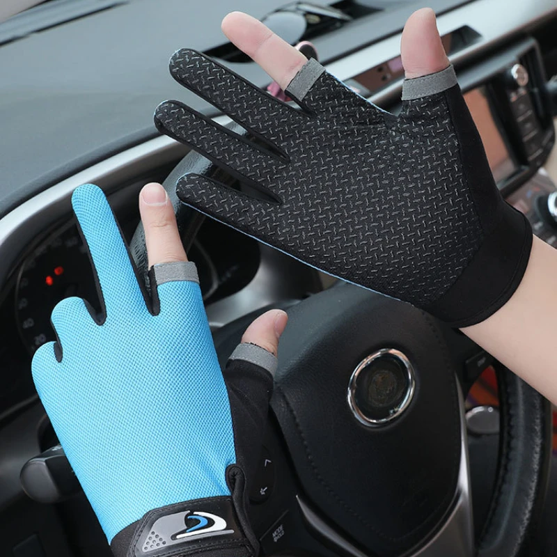 Summer Men Riding Glove Women Two Finger Cut Male Touchscreen Angling Anti-Slip Sun-Proof Breathable Cycling Fitness Gloves