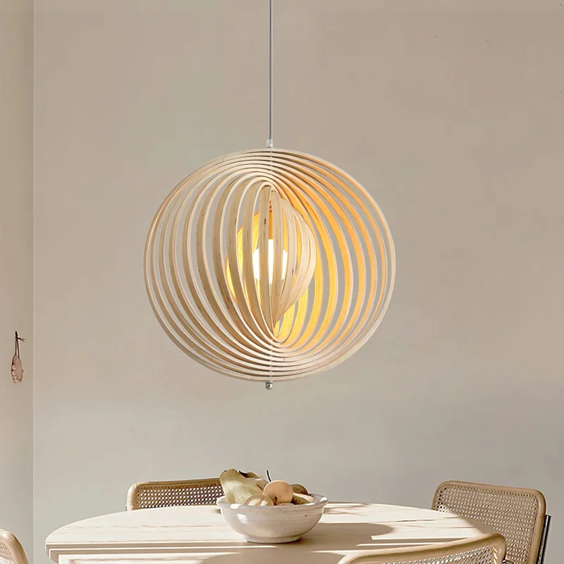 Rotating Moon Pendant Light Nordic Circular wood light fixtures Home Decor dining table light Bedroom Bar Corridor Hanging Lamp