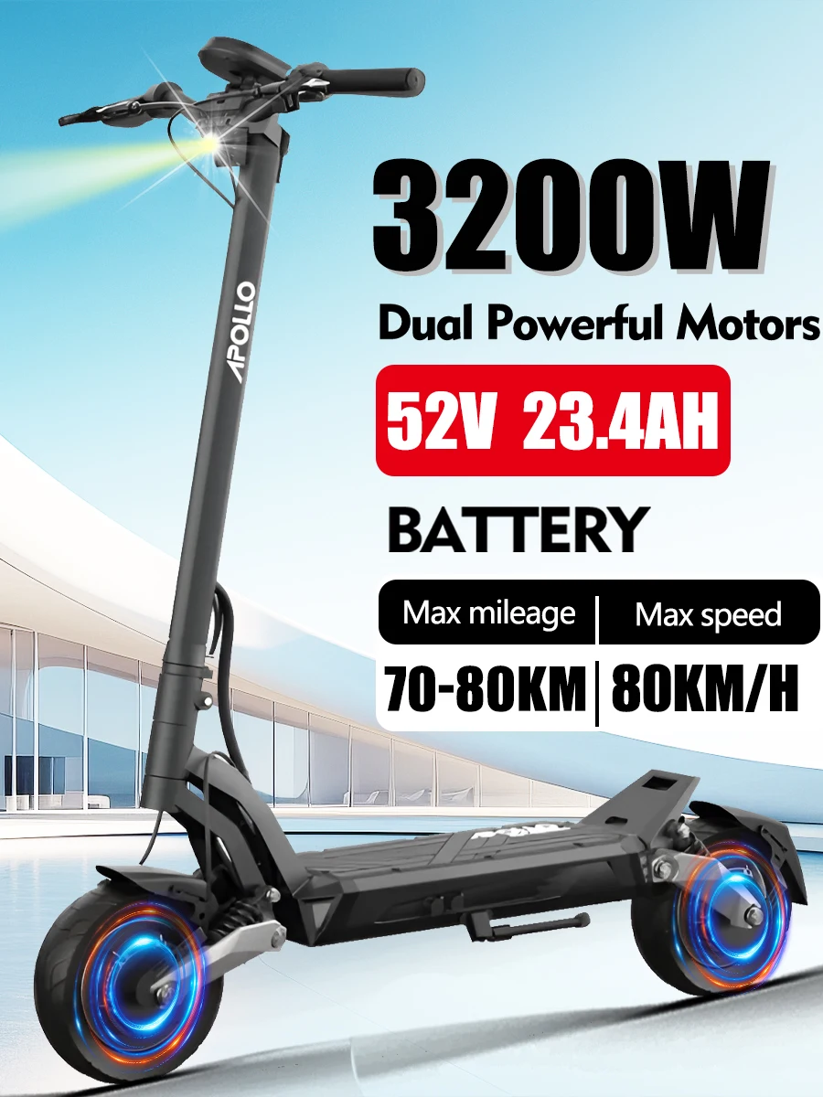 New 2024 3200W 52V 23.4Ah Electric Scooter Super Speed Journey to the Future Mastering Urban Style with Electric Skateboard!