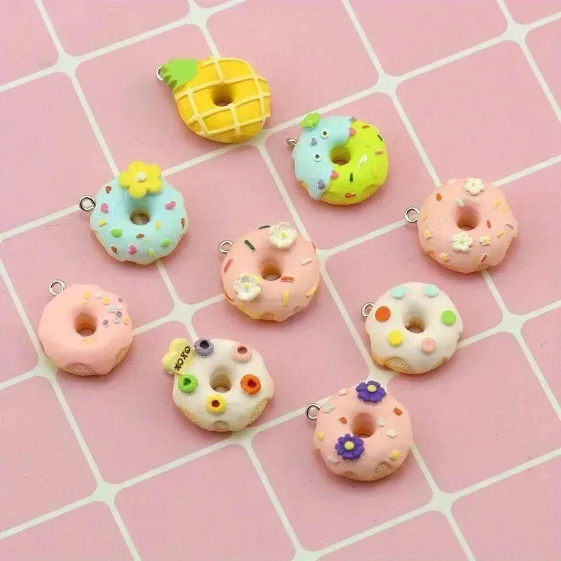 10 Piezas de Colgantes de Resina 3D Kawaii con Forma de Donut, Mini Abalorios Coloridos de Snacks, Suministros al por Mayor para Pulseras, Pendientes y Joyería Artesanal
