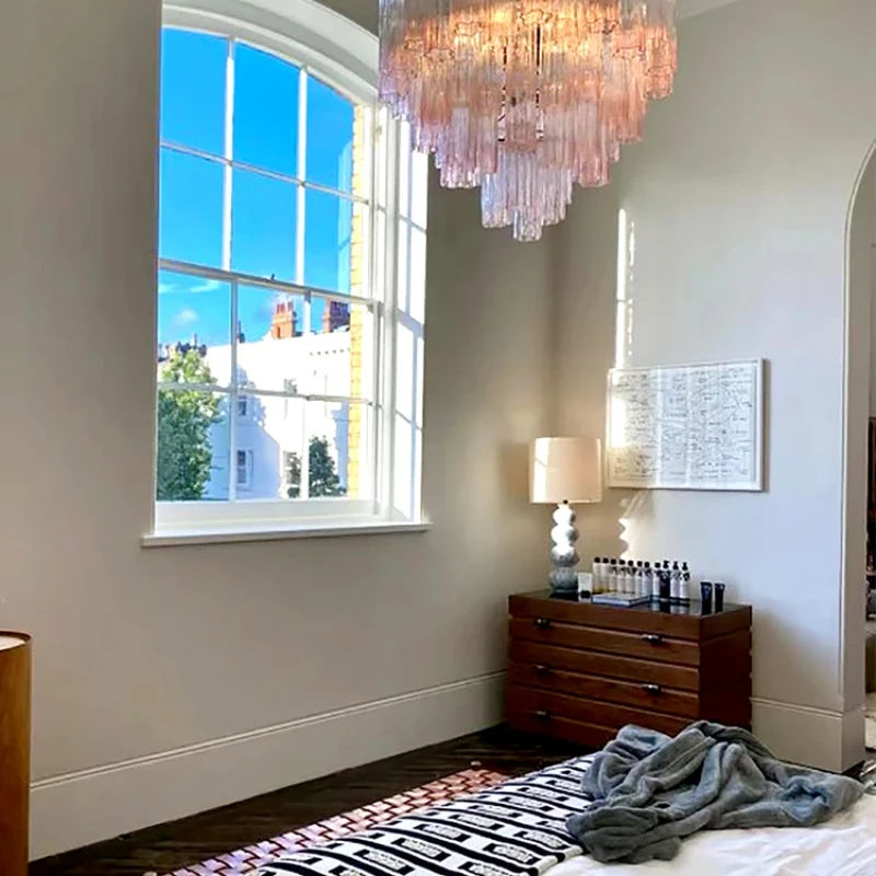 Italian Designer Texture Glass Ceiling Chandelier Vintage Pink Glass Pendant lamp Living Dinning Room Luxury Home Decoration