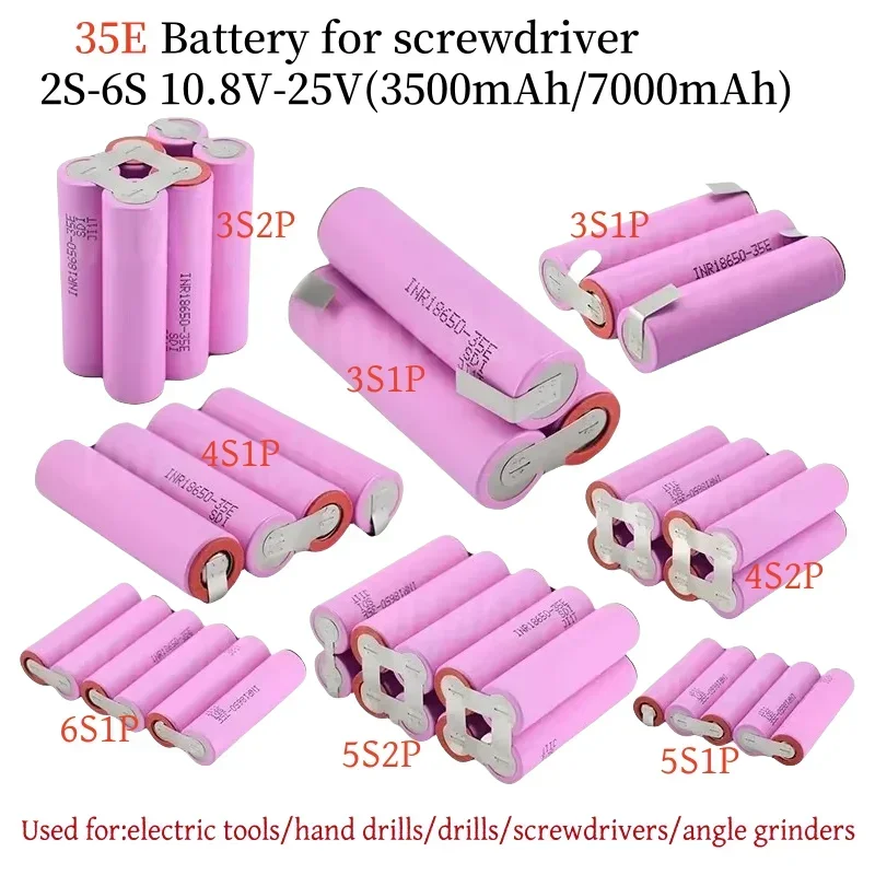 3S1P 3S2P 4S2P 4S1P 5S1P 5S2P 6S1P 8.4V 3.7V 10.8V 18V Battery 16.8V INR18650 35E 3500mAh Suitable for 18V Screwdriver Battery