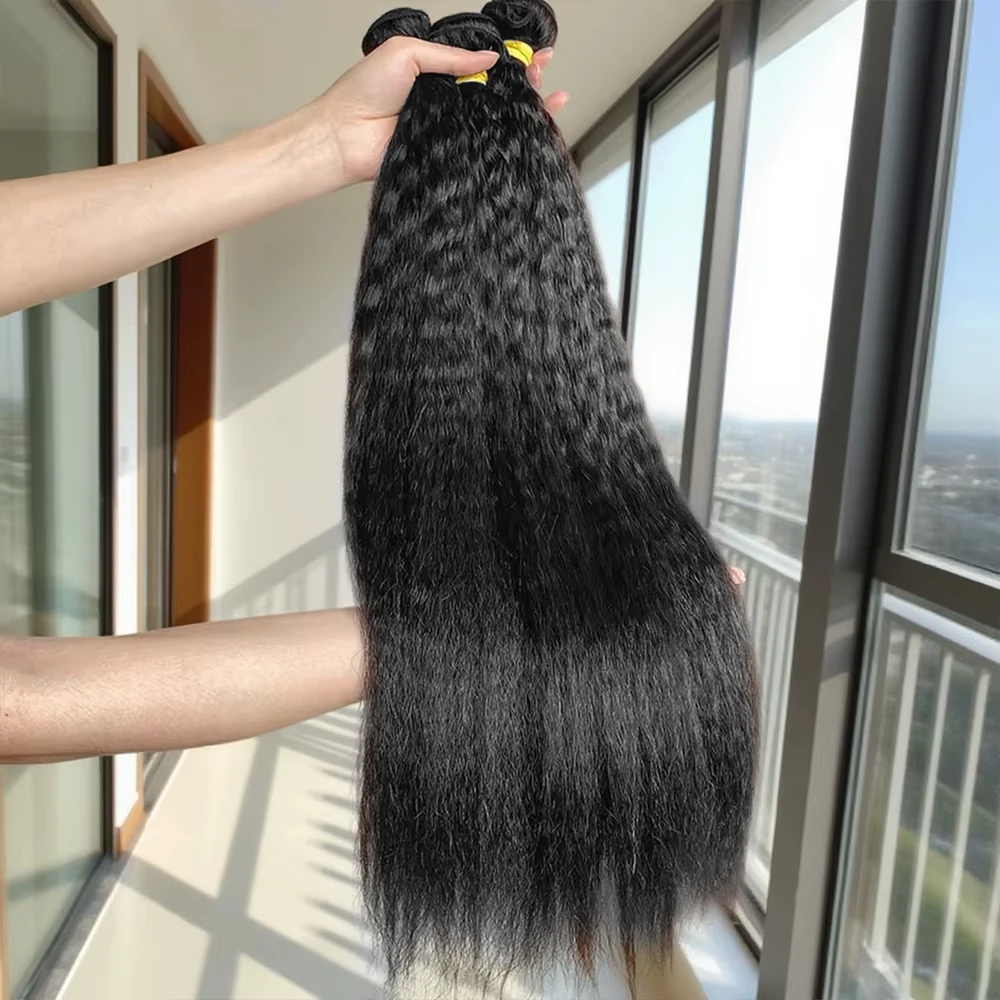 

30-дюймовые кудрявые прямые пучки человеческих волос, необработанные натуральные волны, необработанный пучок 15A, наращивание Remy Virgin для чернокожих женщин, двойные