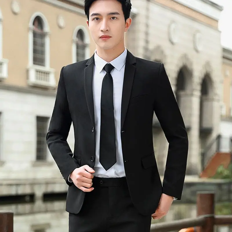 Slim Fit Korean Style Men Blazer Jacket Formal Wedding Business Suit Set Groom Best Man Attire