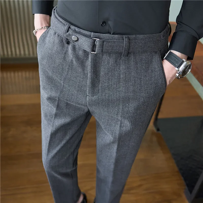 2023 Autumn Elastic Waistline Pants Men Slim Casual Business Dress Suit Pants Office Social Trousers High-quality Men Clothing