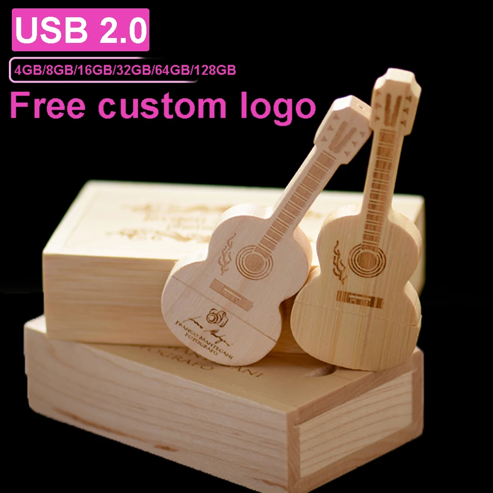 Maple Wood Guitar USB Flash Drive 128G Free Custom Logo Memory Stick 64GB Photography Studio Pen Drive 32GB 16GB Creative Gift